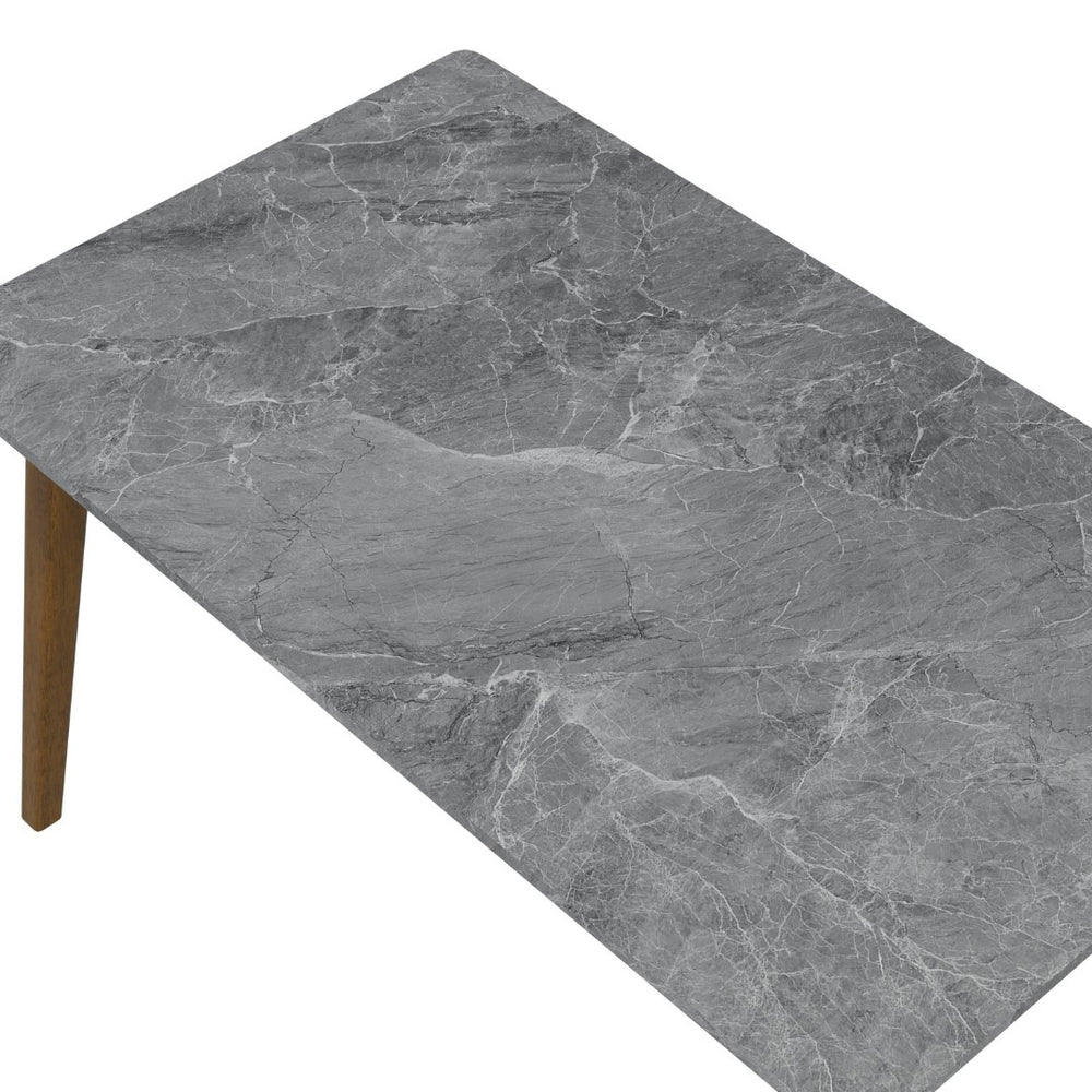 English Elm Portrush Marble Finish Dining Table with Walnut Legs Mid-century Modern Space B127P495091