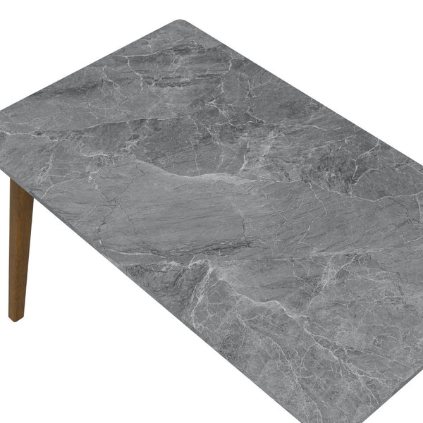 English Elm Portrush Marble Finish Dining Table with Walnut Legs Mid-century Modern Space B127P495091