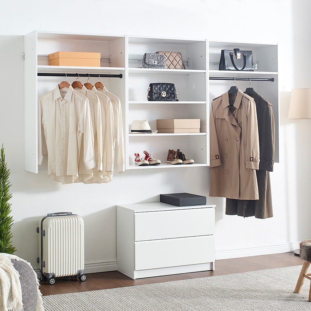 English Elm Devi White Wall Mounted Wood Closet System with Oak Finish, Durable Melamine, Ample Modular Storage B040S00113