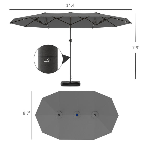 English Elm Outsunny Solar Led Patio Umbrella with Dual Canopy Vented Design and Sand Base W2225P485584