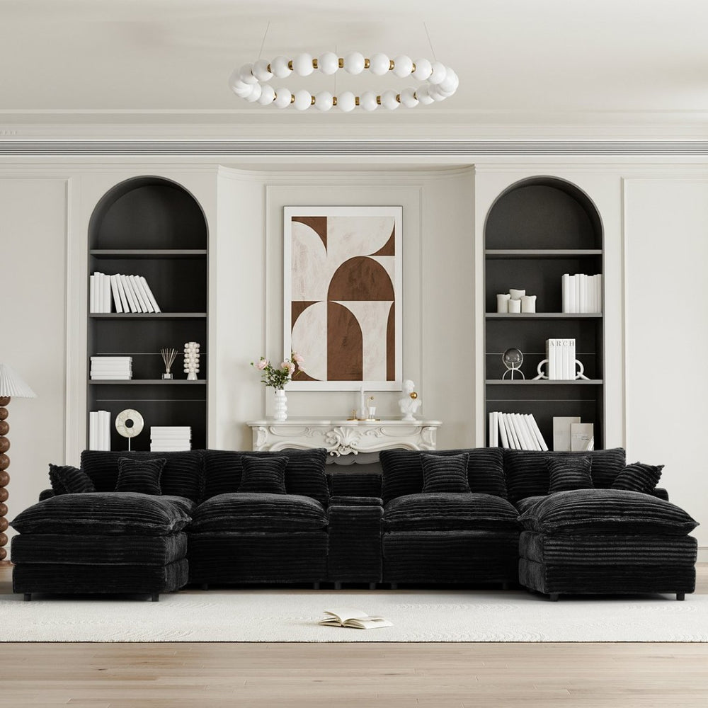 English Elm 145-inch Seven Piece Modular Cloud Sofa with Woolen Upholstery for Spacious Living W2564S00042