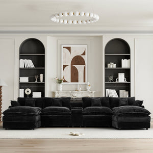 English Elm 145-inch Seven Piece Modular Cloud Sofa with Woolen Upholstery for Spacious Living W2564S00042