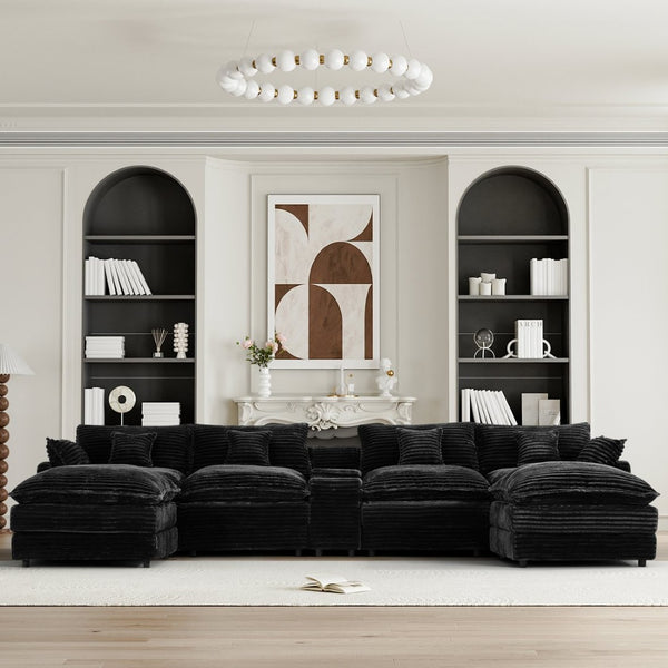 English Elm 145-inch Seven Piece Modular Cloud Sofa with Woolen Upholstery for Spacious Living W2564S00042