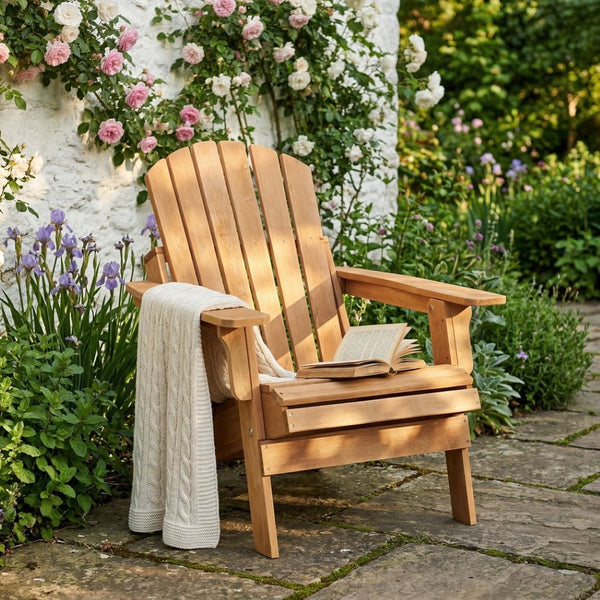 English Elm Oversize Hemlock Wood Folding Adirondack Chair for Porch Poolside Patio Backyard W2640P307500