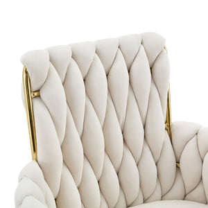 English Elm Set of 2 Velvet Upholstered Dining Chairs Braided Rope Back Glam Metal Legs Beige,Gold W3875P383929