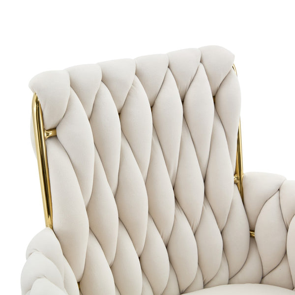 English Elm Set of 2 Velvet Upholstered Dining Chairs Braided Rope Back Glam Metal Legs Beige,Gold W3875P383929