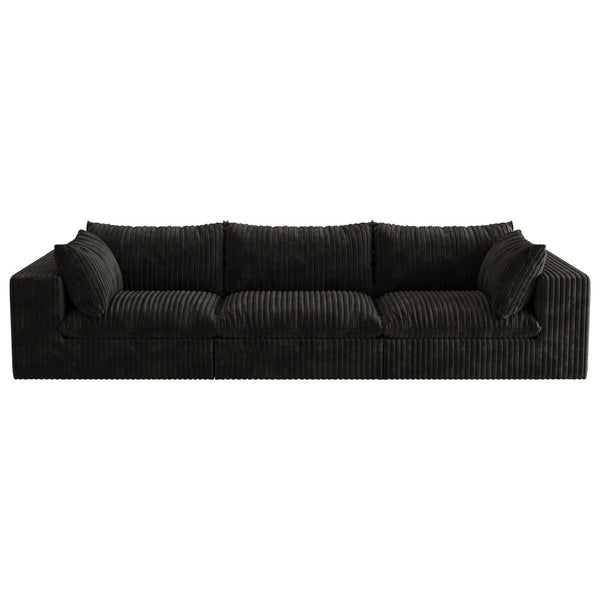 English Elm 118.2" Modular Cloud Sofa Corduroy Upholstered Deep Seat Lounge for Living Room Black W2824S00189