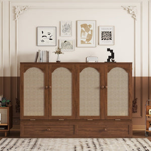 English Elm Queen Size Murphy Bed - Stylish Pine Wood Cabinet With Power Station & Rattan Panel For Space-Saving W504S00234-GIGA