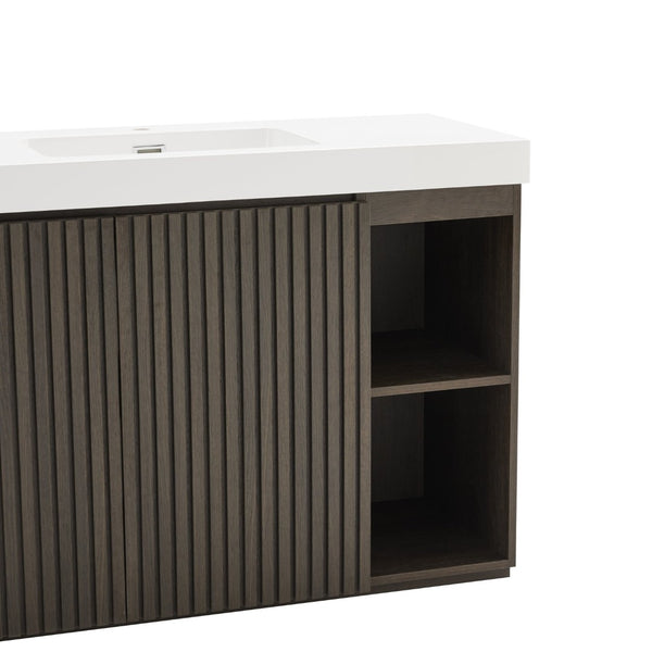 English Elm Grace Floating Walnut Vanity with Solid Surface Sink and Soft Close Storage Drawers Oak,Smoke W1865S00223