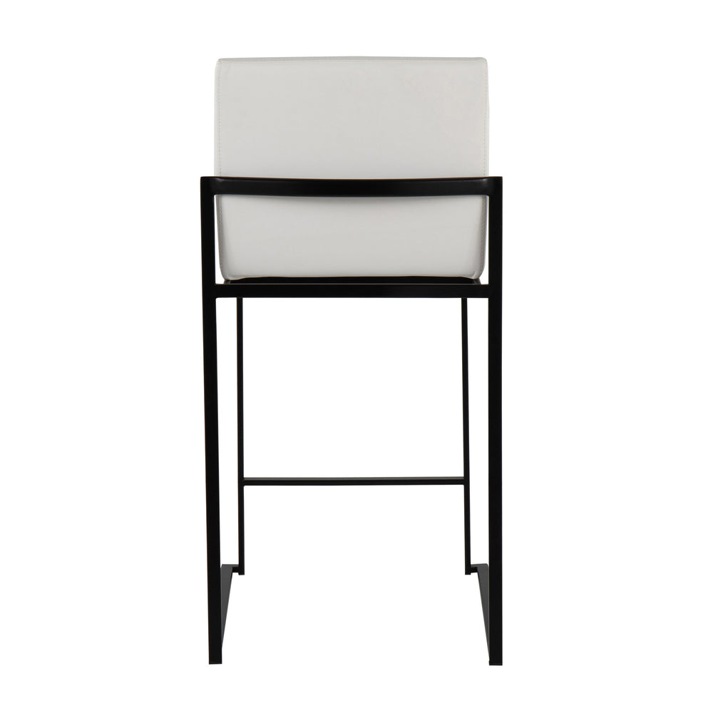 English Elm Fuji Set Of 3 Contemporary High Back Counter Stools - Black Steel & White Faux Leather Comfort B202P221978