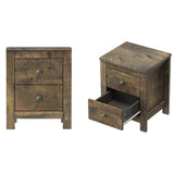 English Elm Farmhouse Wooden Nightstand Set Of 2 With Retro Design, Wood Side Table With Storage Cabinet For Bedroom, Antique Walnut