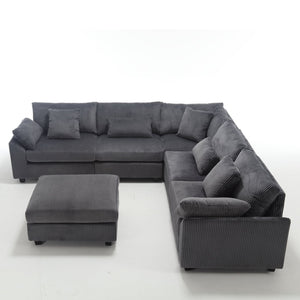 English Elm L L shape Sofa Set Ottoman Corduroy Fabric Sectional Modern Classic Design Oversized Comfort Gray W2325P186972