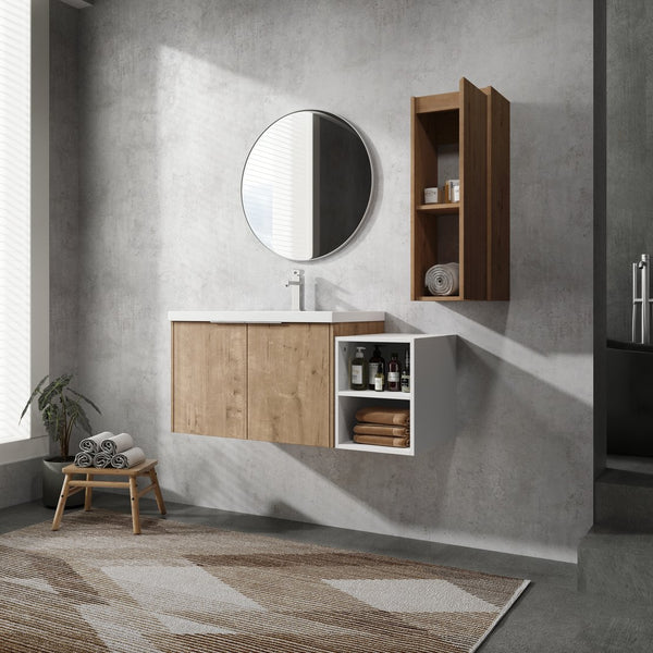 English Elm 42" Wall-Mounted Bathroom Vanity Set With Integrated Sink & Soft-Close Doors For Modern Spaces W999S00234