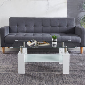 English Elm Artisan Center Coffee Table with Tempered Glass Tops, Stainless Legs, 2-Tier Drawers & Child Guards W1311P209825