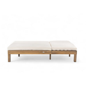 English Elm Trexm Acacia Wood Double Chaise Lounge Outdoor with Folding Trays and Foam Cushions TM000015AAD