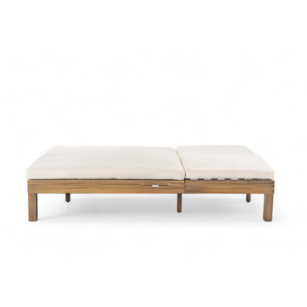 English Elm Trexm Acacia Wood Double Chaise Lounge Outdoor with Folding Trays and Foam Cushions TM000015AAD