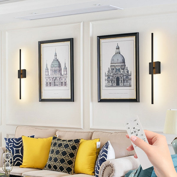 English Elm 28" Modern LED Wall Sconce 2-Pack Black Matte Iron, Dimmable 3000-6500K CRI95 Remote Controlled Indoor Fixture W2312P374997