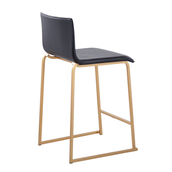 English Elm Mara 26" Contemporary Counter Stool with Gold Metal Base and Faux Leather Upholstery, Set of 2 Black B202P222052