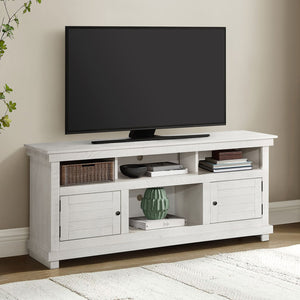 English Elm Castleton Rustic Distressed White 60" TV Stand - Modern Farmhouse Media Console with Shelves & Cupboards B062P375514