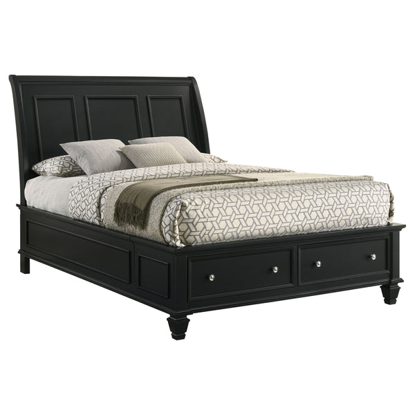 English Elm Fresnes Sleigh-Style Queen Bed with Built-In Underbed Storage Drawers and Traditional Wood Trim Finish Black B062S00929