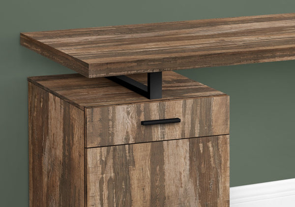 English Elm Computer Desk with Reversible Storage Drawer & Compartment, 48" Floating Brown Laminate Top, Black Metal Frame B2710P219939