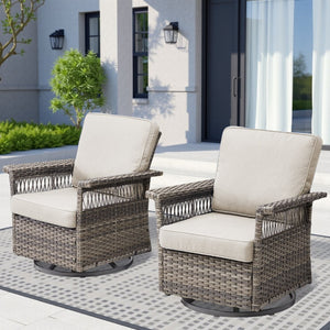 English Elm 2 Outdoor Swivel Rocker Patio Chairs High Back Deep Seat Olefin Cushions Steel Base Beige T3773P416507