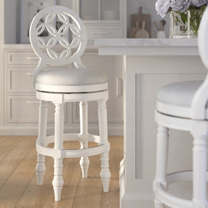 English Elm 26" Solid Wood Swivel Counterstool High Back Faux Leather Seat for Kitchen Island White B2751P436473