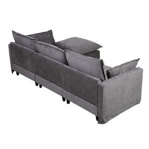 English Elm 93.31" Faux Linen Modular Sectional with Movable Ottoman for Living Room Office W2795S00003