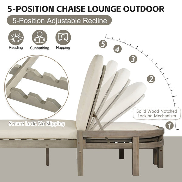 English Elm Trexm Solid Acacia Outdoor Chaise Lounge Arched Recliner for Poolside Patio Deck Gray N715P403786E