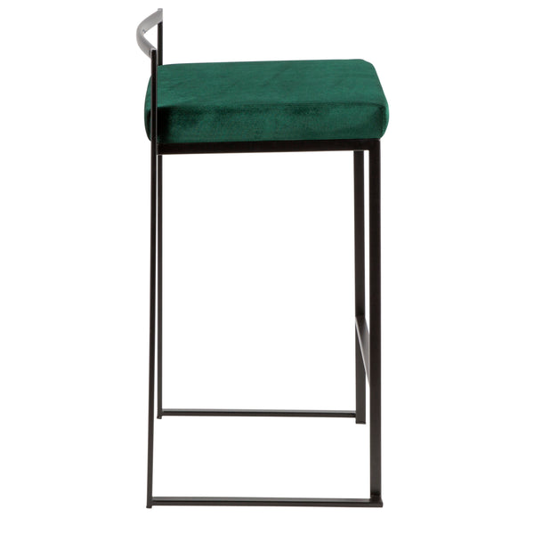 English Elm Fuji Modern Stackable Counter Stool Set of 2 in Black Frame with Plush Green Velvet Cushion, Sleek B202P221924