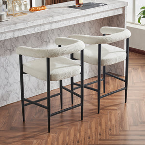 English Elm Modern Upholstered Bar Stools with Boucle Fabric and Armrests, Sturdy Metal Frame, Ergonomic Comfort White W1901P264274