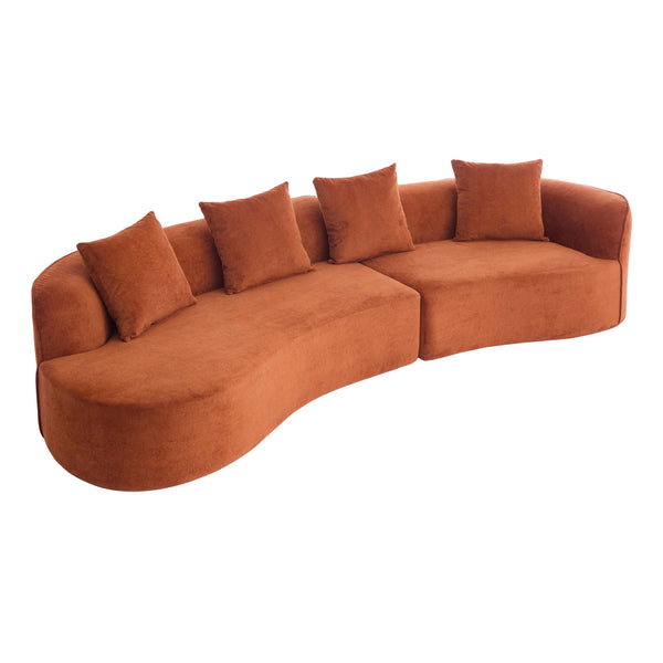 English Elm Christopher Knight Home® - 126" Curved Sectional Sofa - Dark Orange Full Foam, Oversized 5-Seater For Modern Living Rooms N771P247830C_N771P247831C