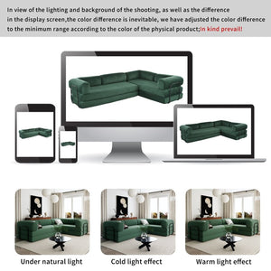 English Elm U_style Modular Corduroy Sectional Sofa Converts to Guest Bed for Apartment Living Green WY000463AAC