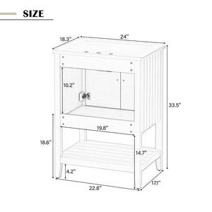 English Elm 24" Morandi White Bathroom Vanity with Ceramic Sink, Solid Wood Frame & Open Shelf, Modern Elegance N725P189823K