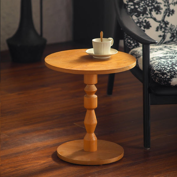 English Elm Round Oak Spindle Leg Accent Table Mid-century Minimalist Style for Living Room W3081P447609