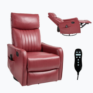 English Elm Blue Fabric Swivel Rocker Recliner with Massage Heat Nodes for Living Room Comfort Red W1803P321820