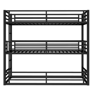 English Elm Twin Xl Triple Bunk Bed - Heavy-Duty Metal Frame With Guardrails & Noise-Reduced Design In Black W1580S00143-GIGA