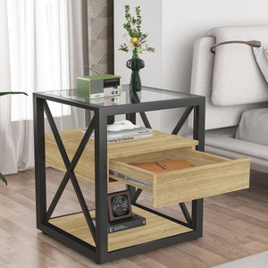 English Elm 1 Modern End Table With Drawer - Stylish Nightstand For Bedroom & Living Room, Industrial Design & Storage W241P246913