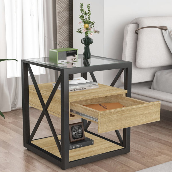 English Elm 1 Modern End Table With Drawer - Stylish Nightstand For Bedroom & Living Room, Industrial Design & Storage W241P246913