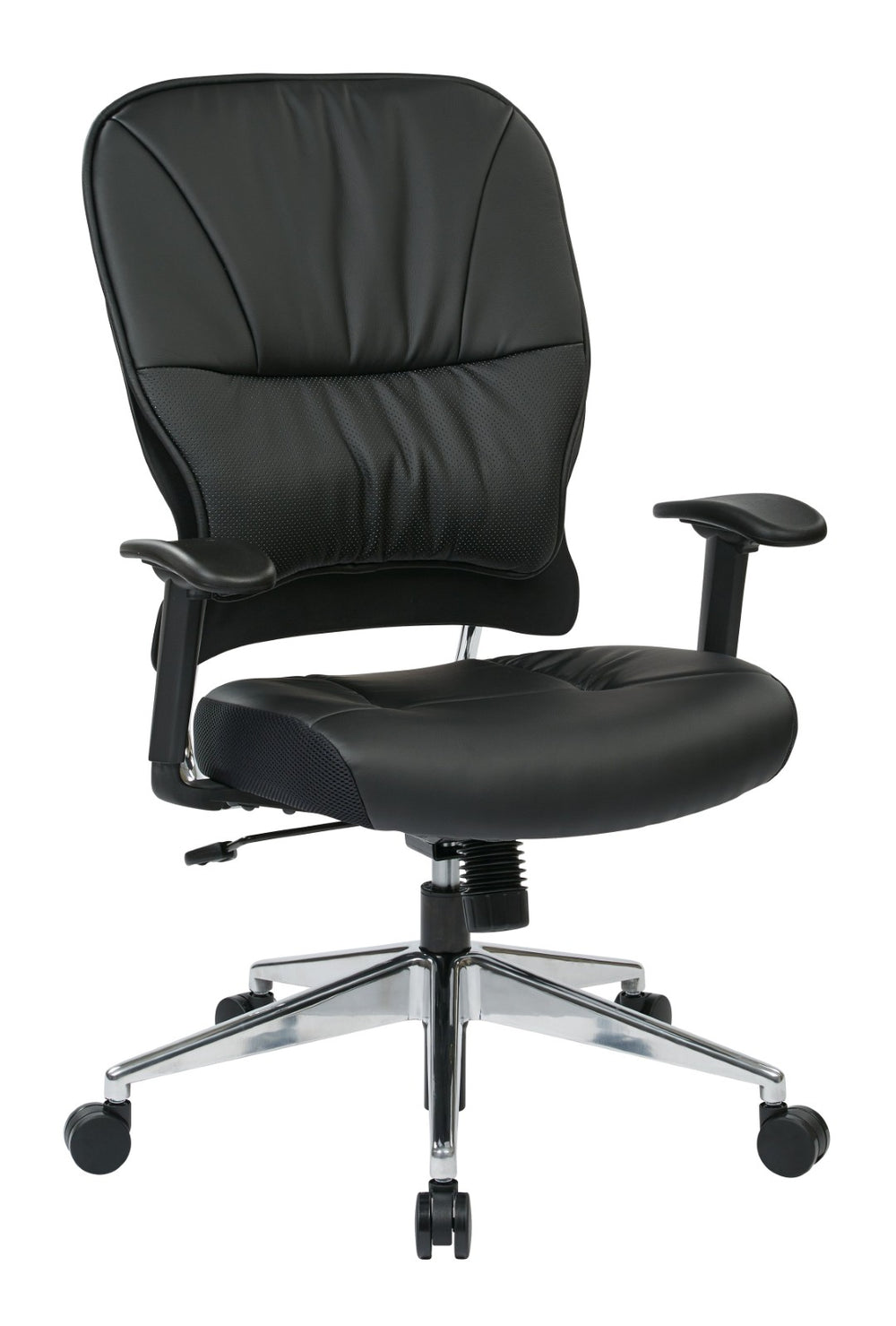 OSP Home Furnishings Black Bonded Leather Executive Chair with Lumbar Support and Ergonomic Synchro Tilt Control 32-E33P918P