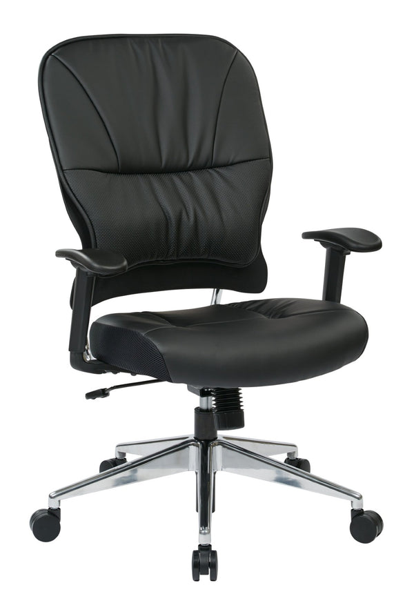 OSP Home Furnishings Black Bonded Leather Executive Chair with Lumbar Support and Ergonomic Synchro Tilt Control 32-E33P918P
