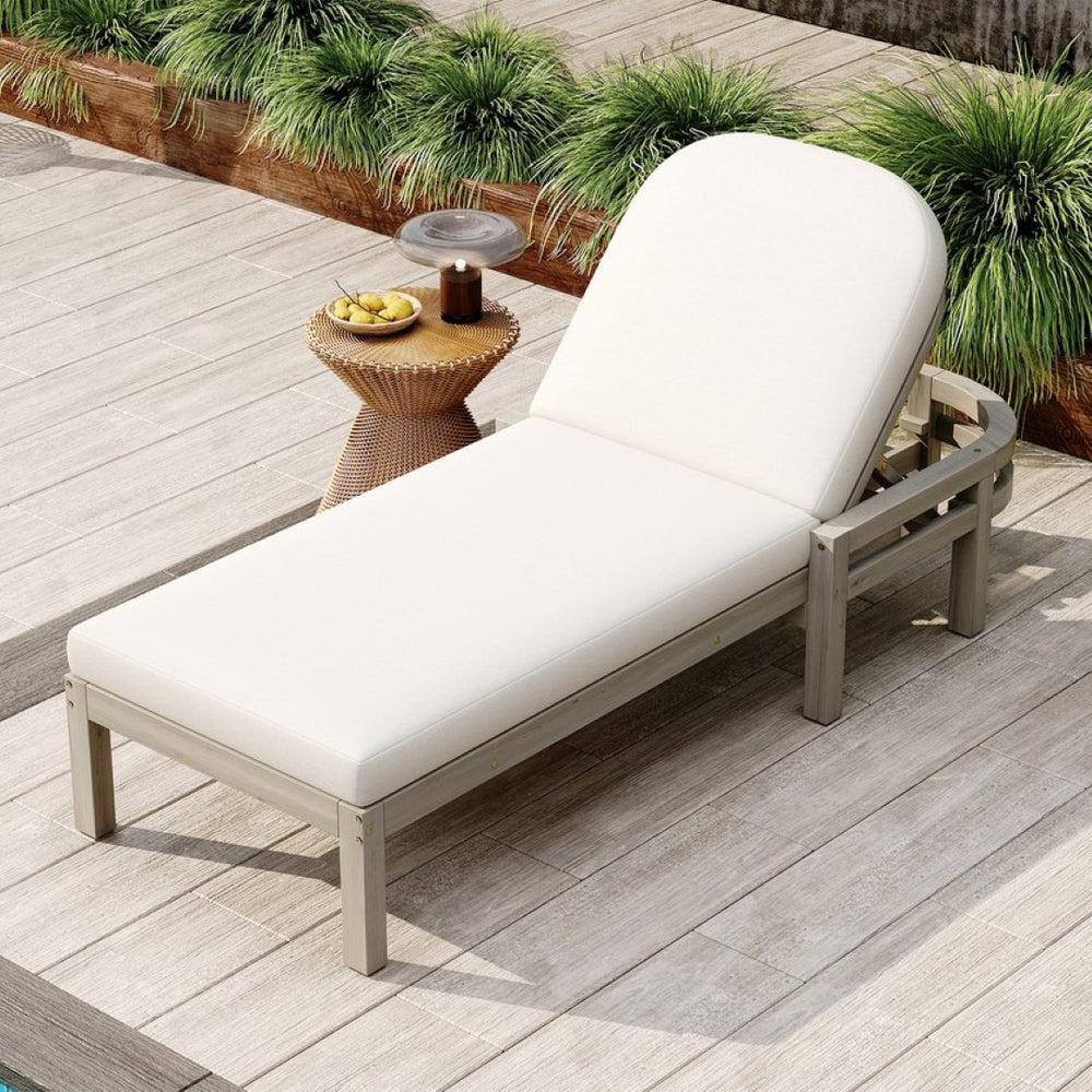 English Elm Trexm Solid Acacia Outdoor Chaise Lounge Arched Recliner for Poolside Patio Deck Gray N715P403786E