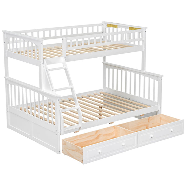 English Elm Twin Convertible Bunk Bed with Built-In Rolling Drawers and Solid Pine/MDF Frame, Space-Saving Durable Design White N7090004020K