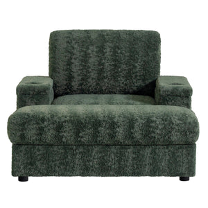 English Elm 42" Oversized Chaise Lounge with Plush Faux Rabbit Fur, Hidden Arm Storage, Cup Holder, Convertible Sleeper Green N723P232726F