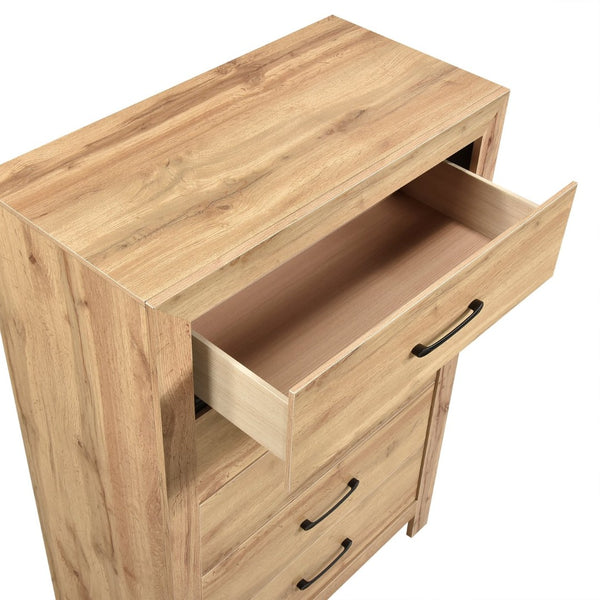 English Elm Rustic Five Drawer Vertical Chest with Dovetail Joinery and Natural Wood Bedroom Storage B011P456449