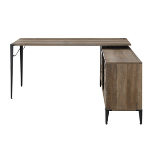 English Elm L-Shape Writing Desk with Cabinet and Sliding Barn Doors, Industrial Metal Accents, Compact Workspace Black,Oak,Rustic B016S00014