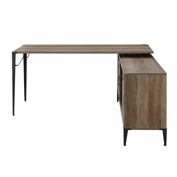 English Elm L-Shape Writing Desk with Cabinet and Sliding Barn Doors, Industrial Metal Accents, Compact Workspace Black,Oak,Rustic B016S00014