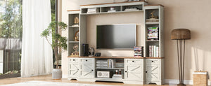 English Elm U-can Farmhouse Wall Unit with Barn Doors Built-in Power Outlets and Open Shelving White+Walnut SJ000154AAK