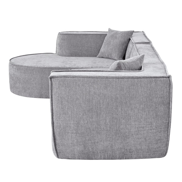 English Elm U_Style Modern Sectional Sofa with Curved Design, Luxurious Chenille Upholstery, Foam+Pocket Spring Comfort Gray WY000417AAE