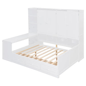 English Elm Full Size Wooden Daybed With Versatile Workspace, Three Storage Drawers, And Adjustable Shelves N820S00055K